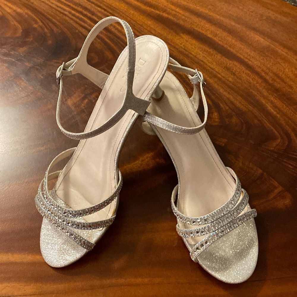 Perfect holiday/prom shoes, size 10, silver glitter/bejeweled, worn once.